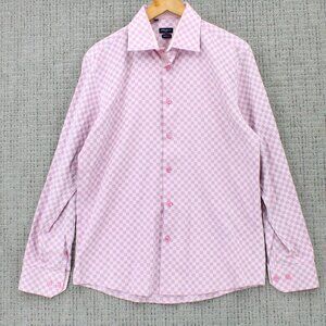 Rosso Milano Shirt Mens Medium M Pink Check Plaid Button Down Long Sleeve Italy